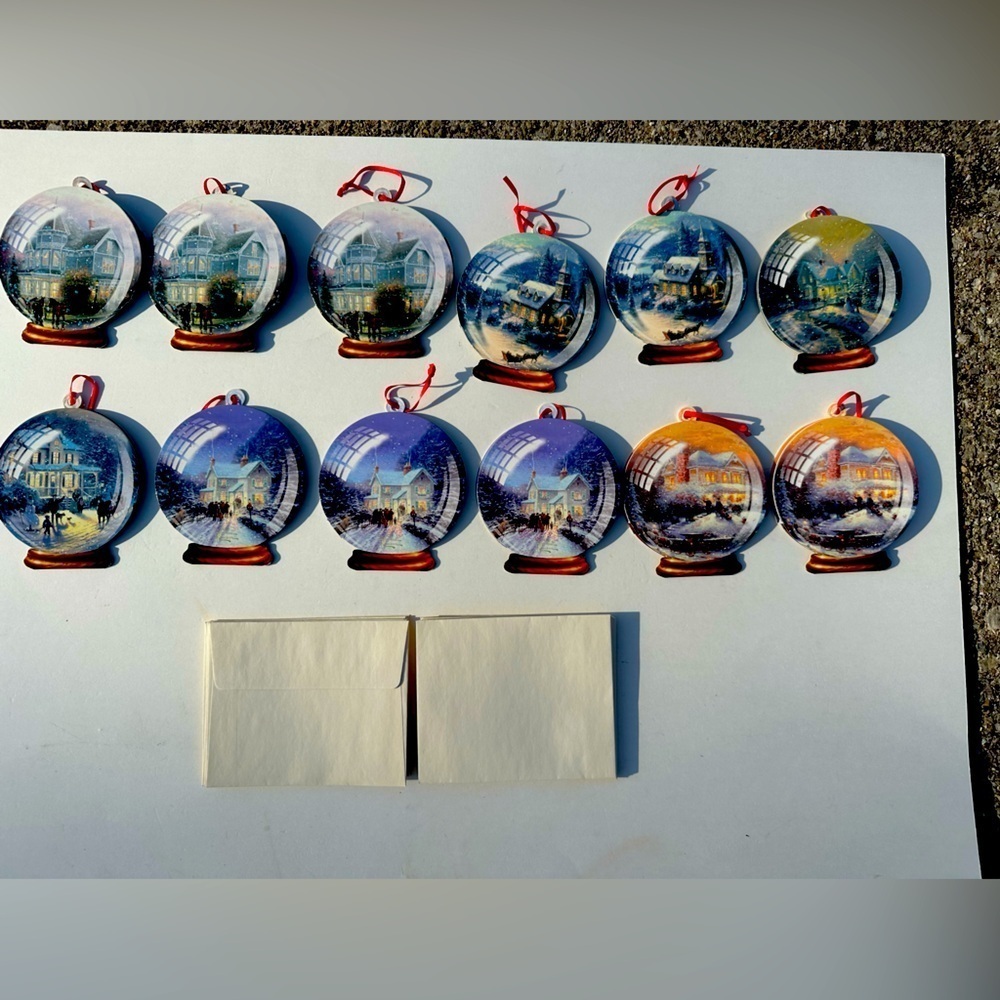 Thomas Kinkade Christmas 12 Pop Up Ornaments Gift Tags With 16 Envelopes Vintage